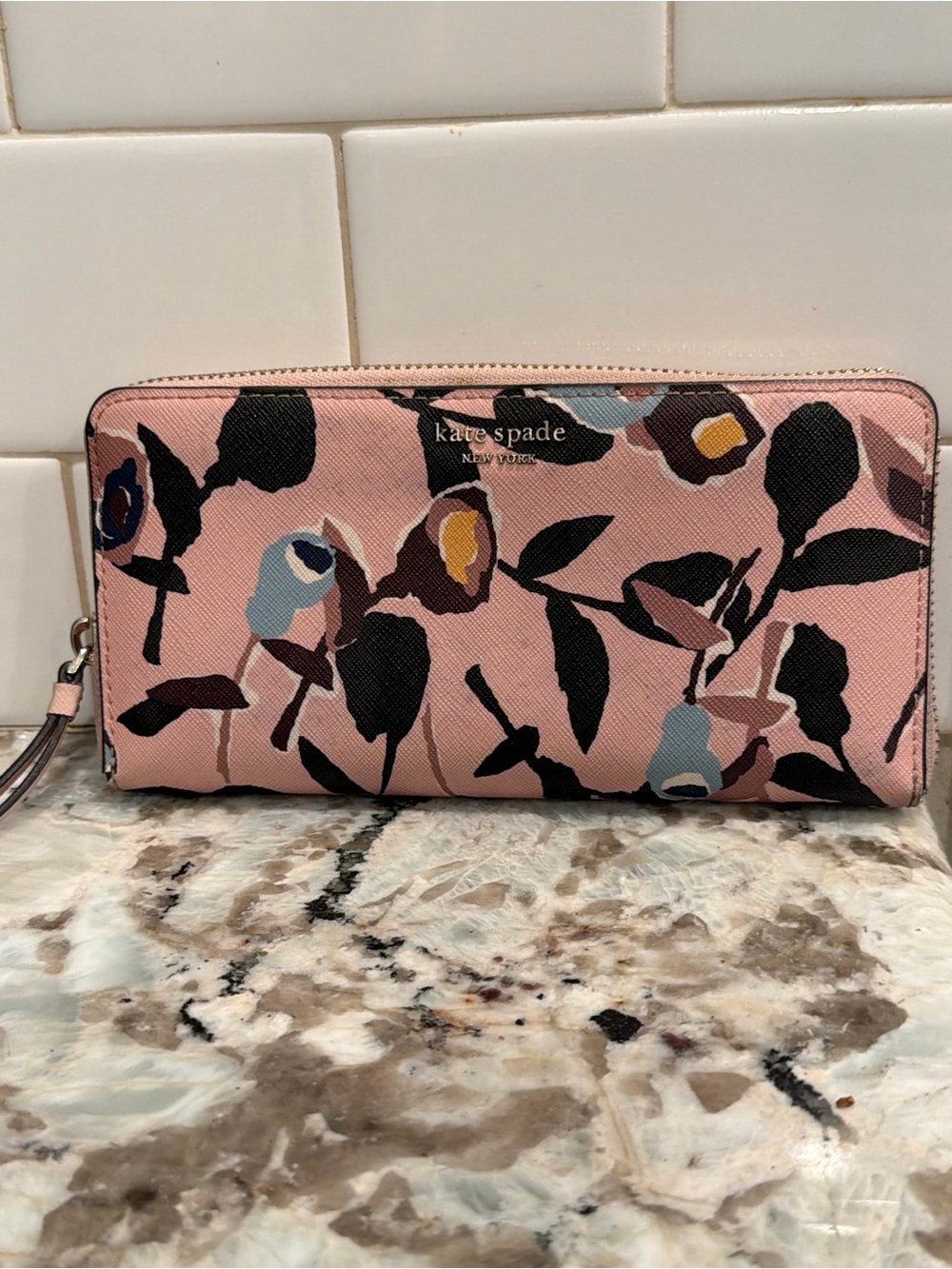 kate spade Pink Floral Zip-Around Wallet with Wristlet